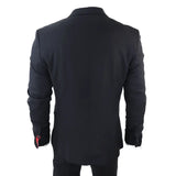 Terno clássico preto de três peças James para homem com lenço de bolso vermelho