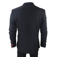 Terno clássico preto de três peças James para homem com lenço de bolso vermelho