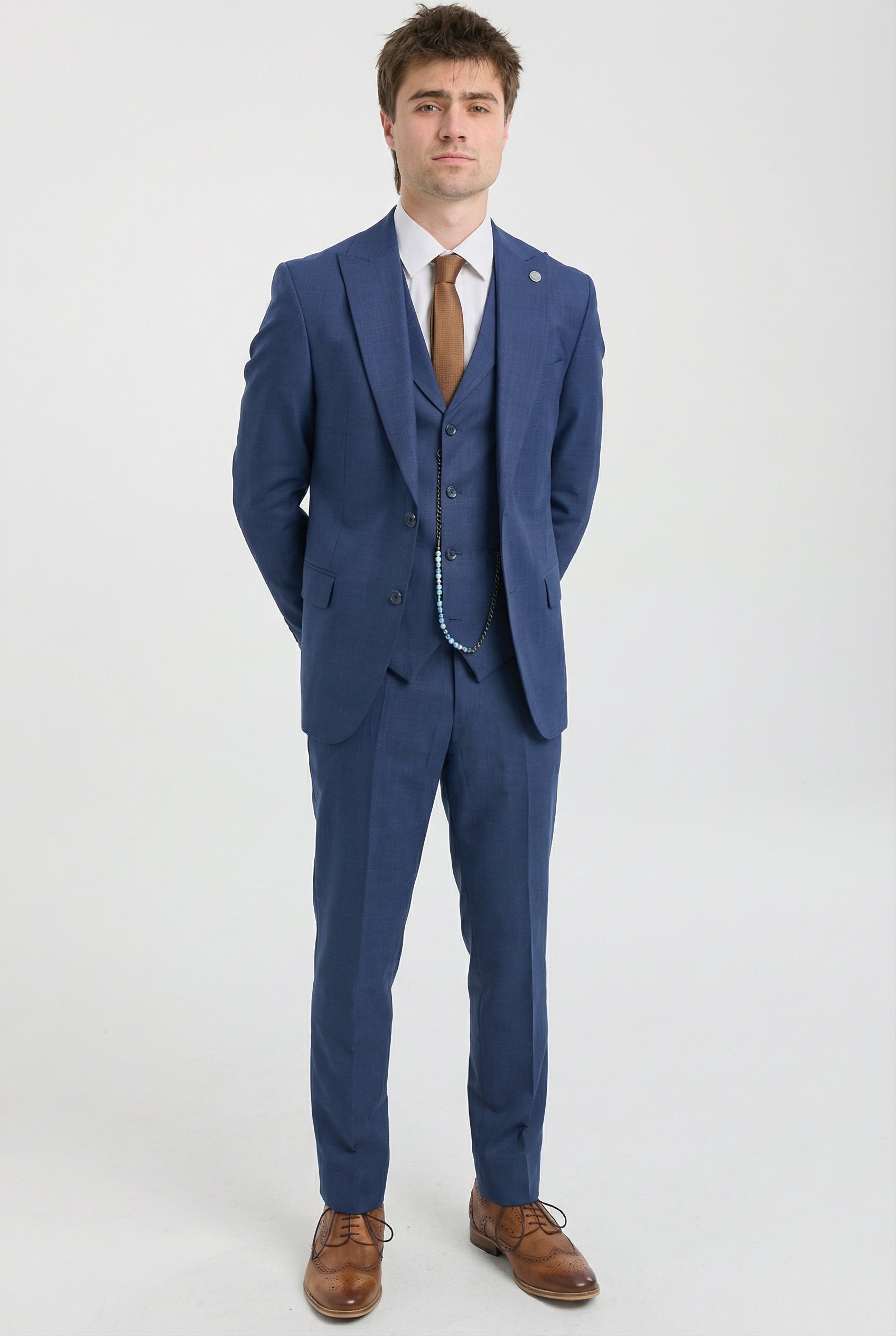 Terno masculino James de 3 peças azul marinho com corte sob medida