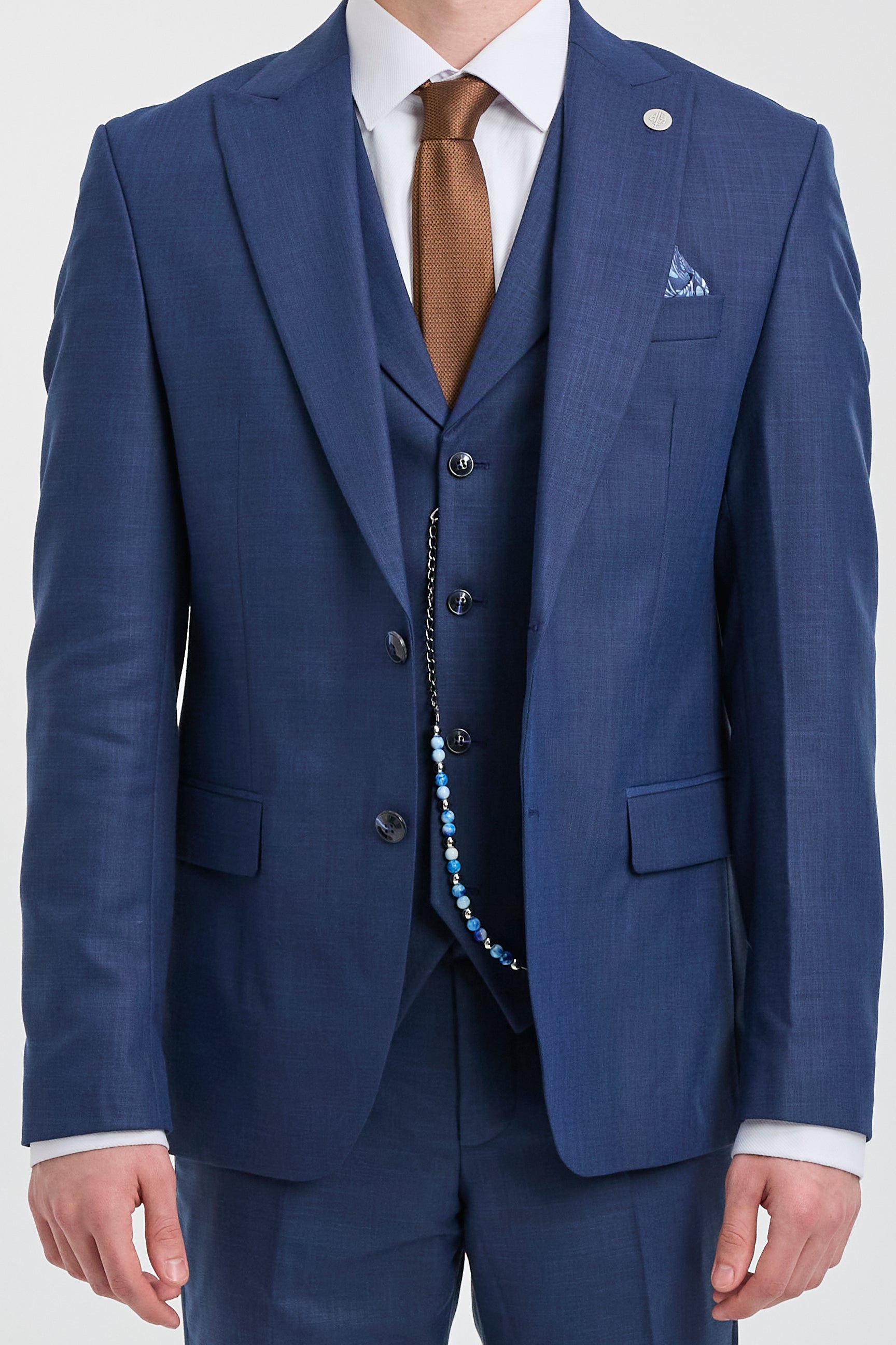 Terno masculino James de 3 peças azul marinho com corte sob medida