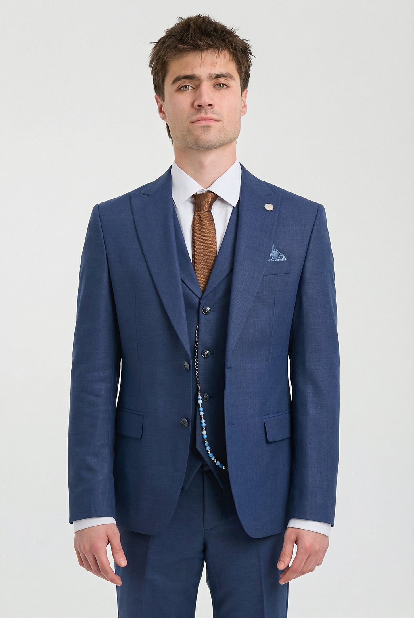 Terno masculino James de 3 peças azul marinho com corte sob medida