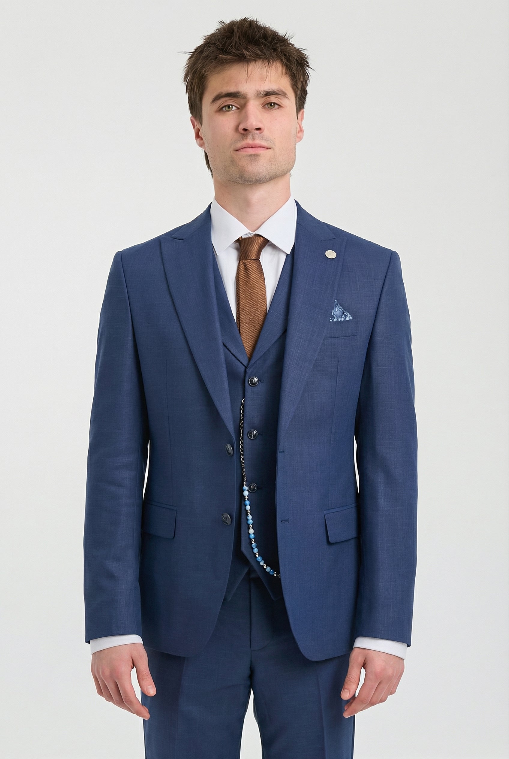 Terno masculino James de 3 peças azul marinho com corte sob medida