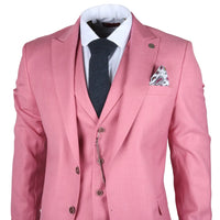 Terno James masculino de 3 peças rosa com corte sob medida