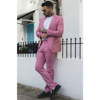 Terno James masculino de 3 peças rosa com corte sob medida