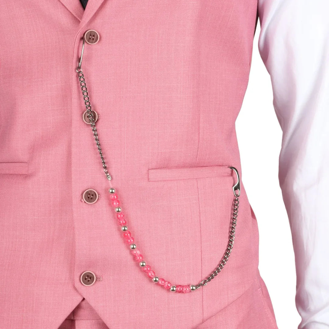 Terno James masculino de 3 peças rosa com corte sob medida