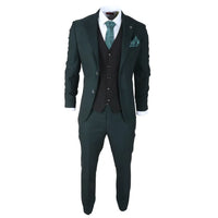 Jasper - Terno masculino de 3 peças verde-oliva com colete preto