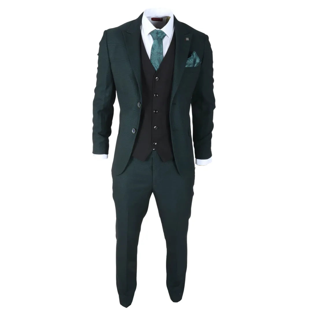 Jasper - Terno masculino de 3 peças verde-oliva com colete preto