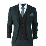 Jasper - Terno masculino de 3 peças verde-oliva com colete preto