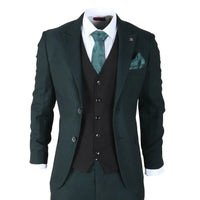 Jasper - Terno masculino de 3 peças verde-oliva com colete preto