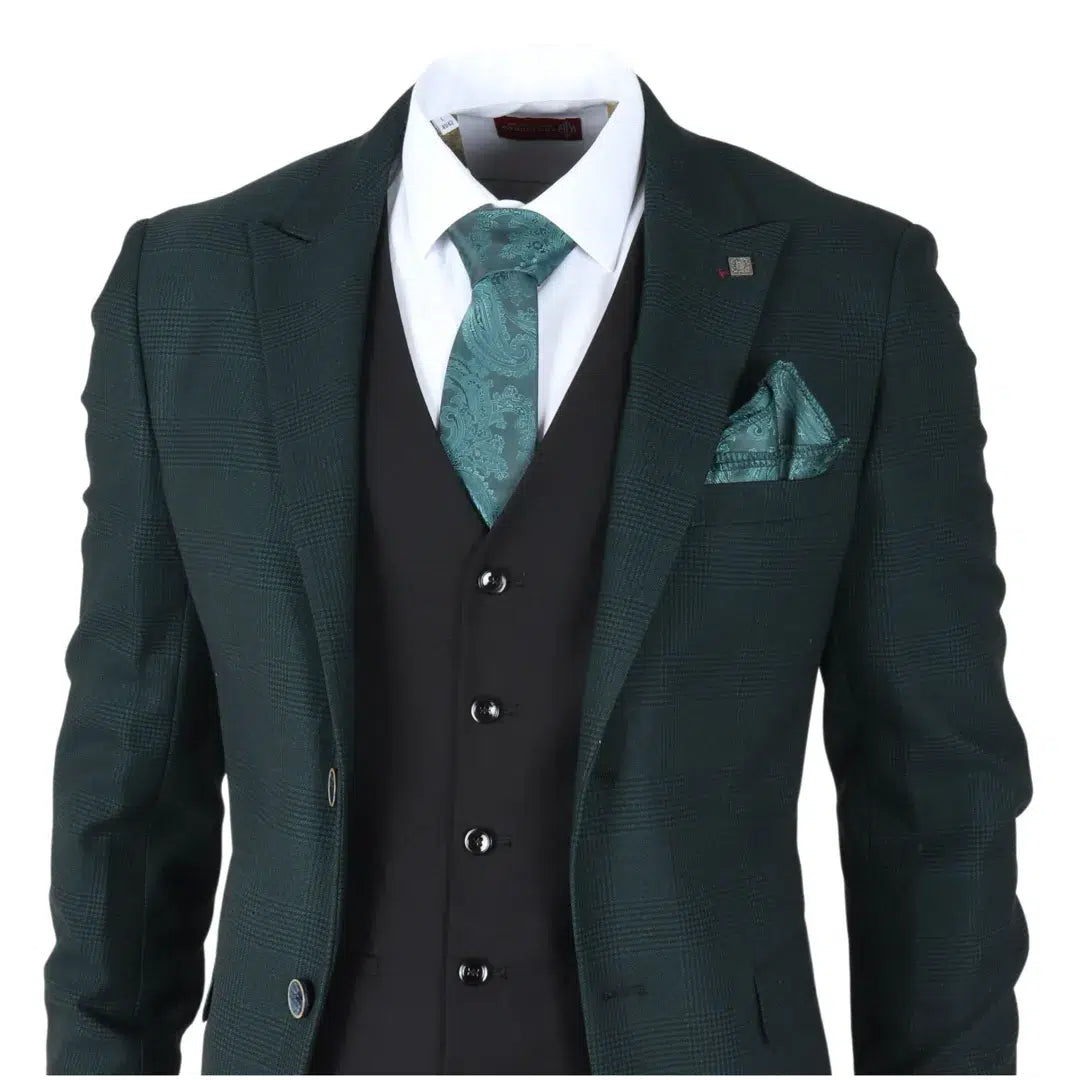 Jasper - Terno masculino de 3 peças verde-oliva com colete preto
