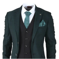 Jasper - Terno masculino de 3 peças verde-oliva com colete preto