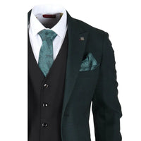 Jasper - Terno masculino de 3 peças verde-oliva com colete preto