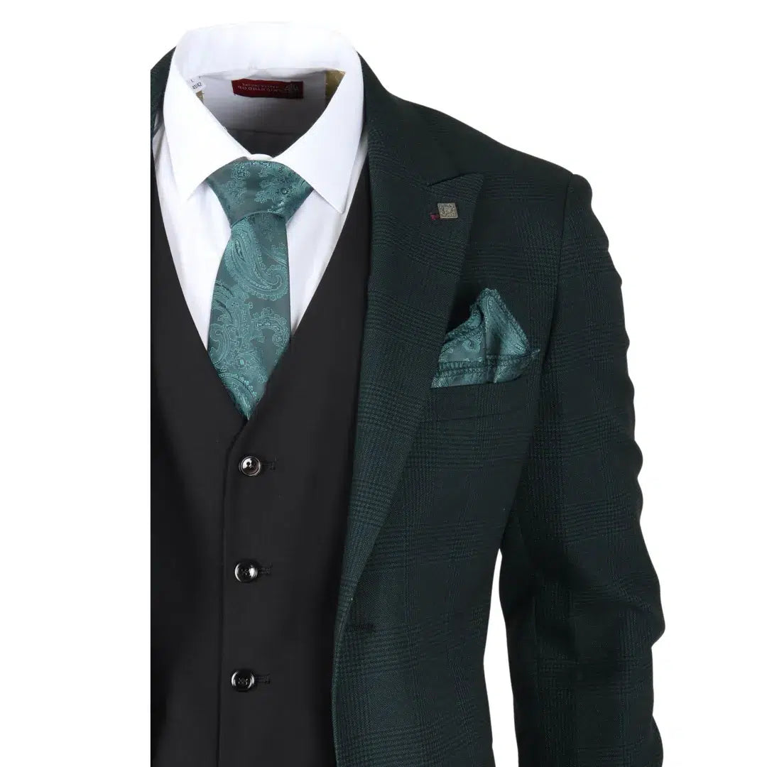 Jasper - Terno masculino de 3 peças verde-oliva com colete preto