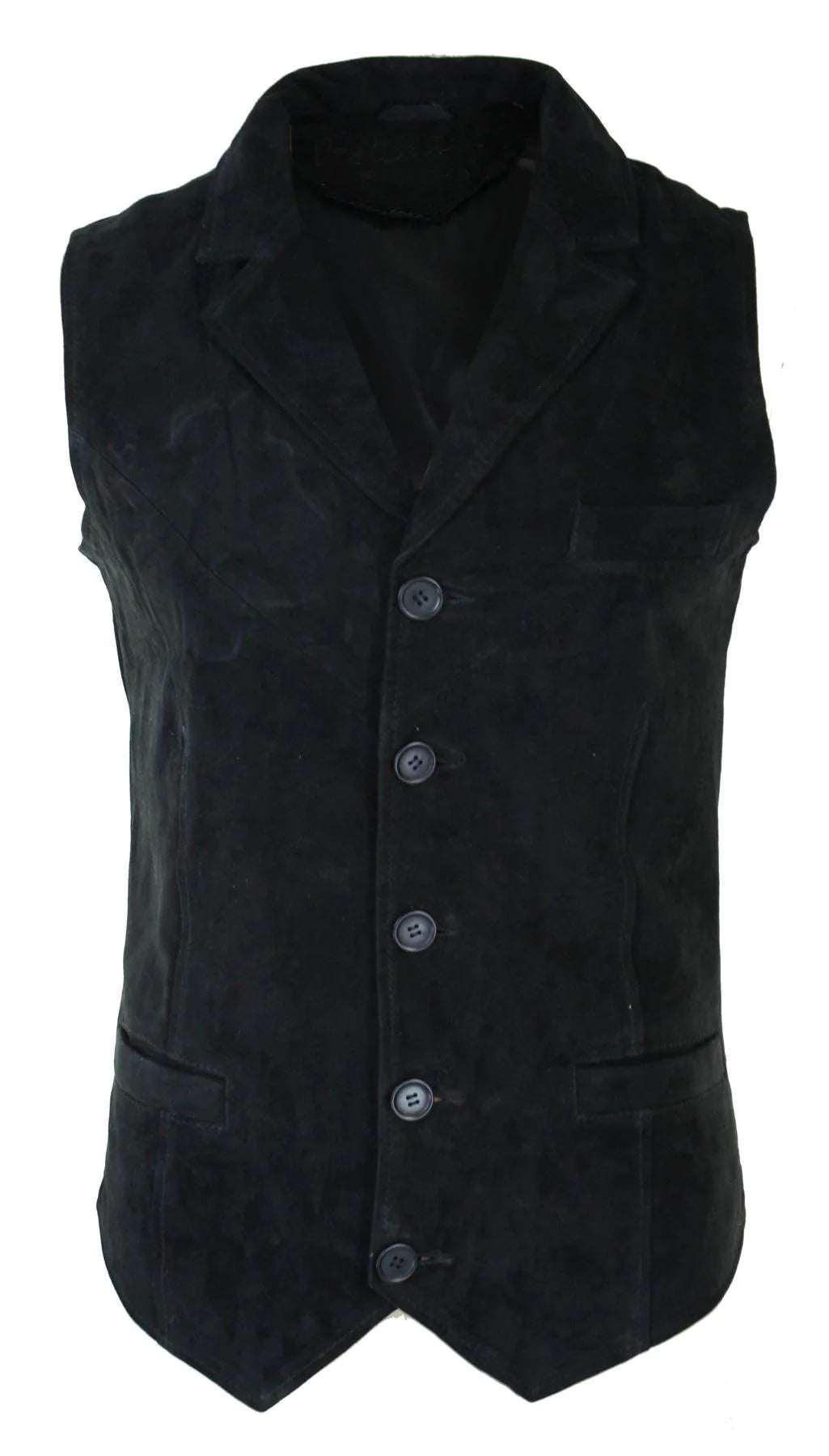 Colete masculino preto de camurça genuína, estilo vintage retrô, para ocasiões formais e informais.