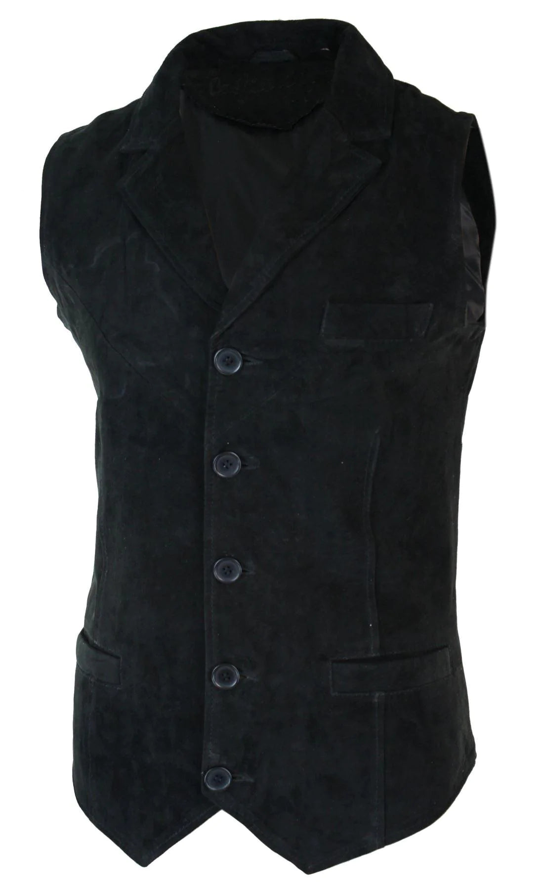 Colete masculino preto de camurça genuína, estilo vintage retrô, para ocasiões formais e informais.