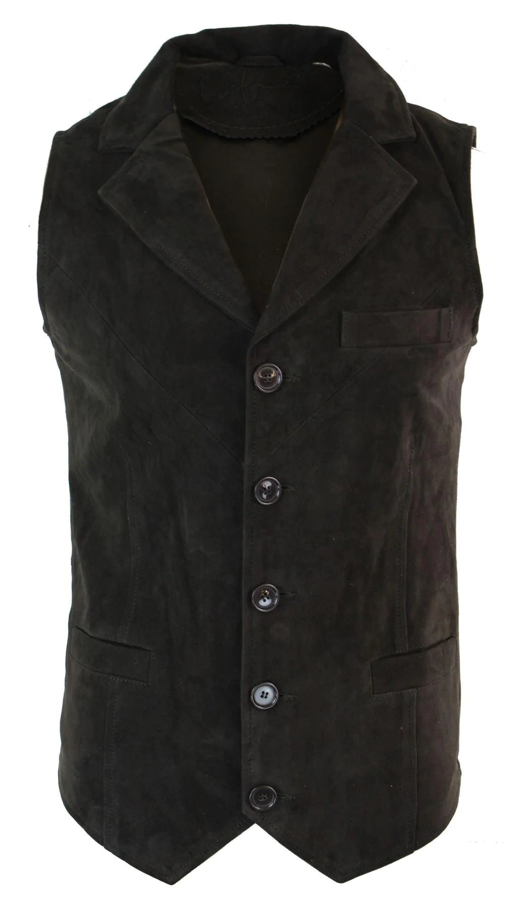Colete masculino de camurça marrom, estilo vintage retrô, para ocasiões formais e informais.