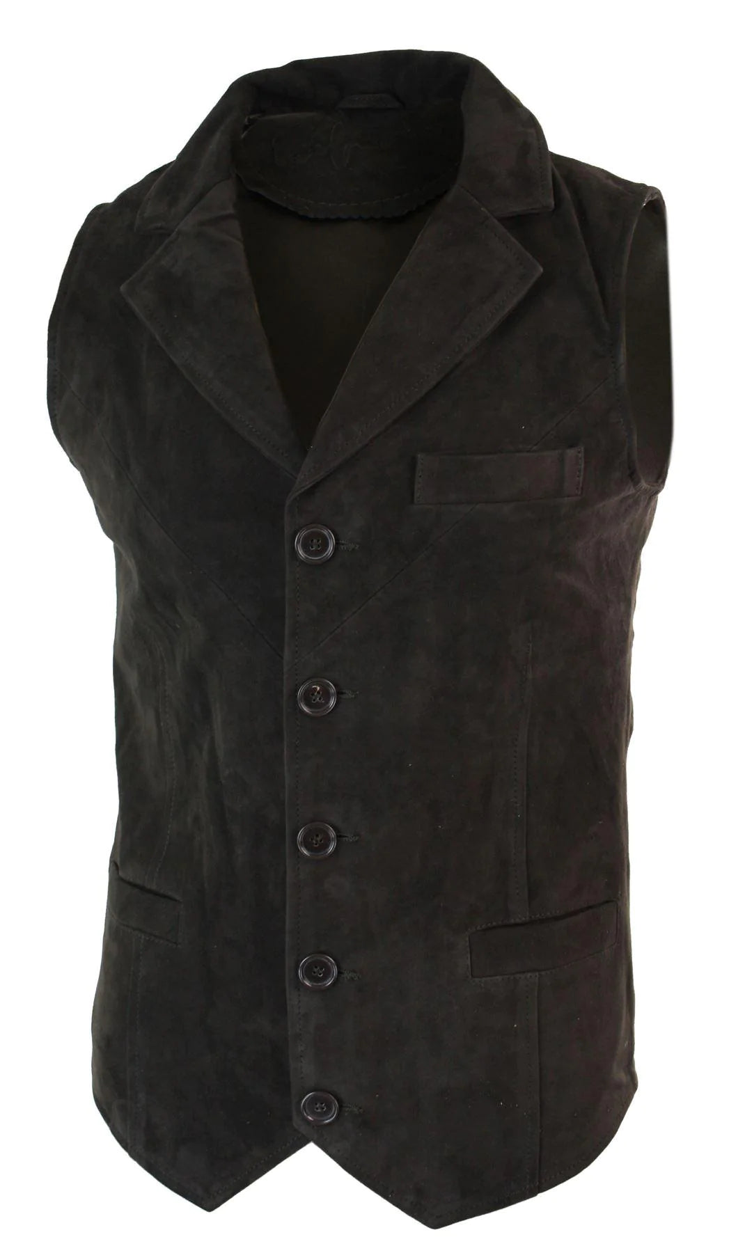 Colete masculino de camurça marrom, estilo vintage retrô, para ocasiões formais e informais.