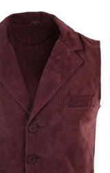 Colete masculino de camurça genuína bordô, estilo vintage retrô, para ocasiões formais e casuais.