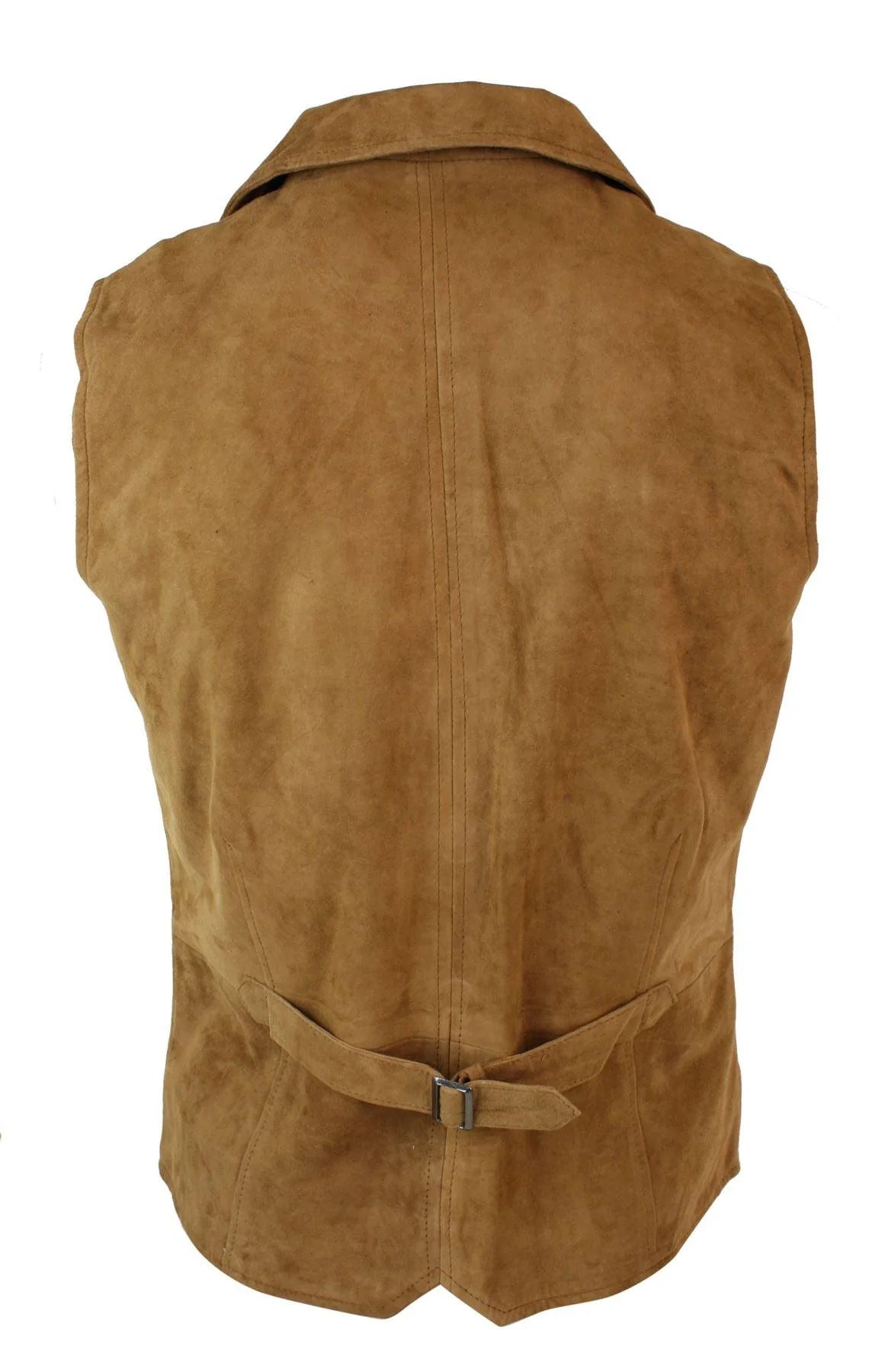 Colete masculino de camurça genuína marrom claro, estilo vintage retrô, para ocasiões formais e casuais.