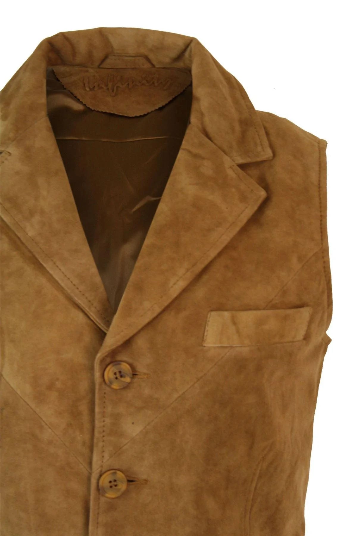 Colete masculino de camurça genuína marrom claro, estilo vintage retrô, para ocasiões formais e casuais.