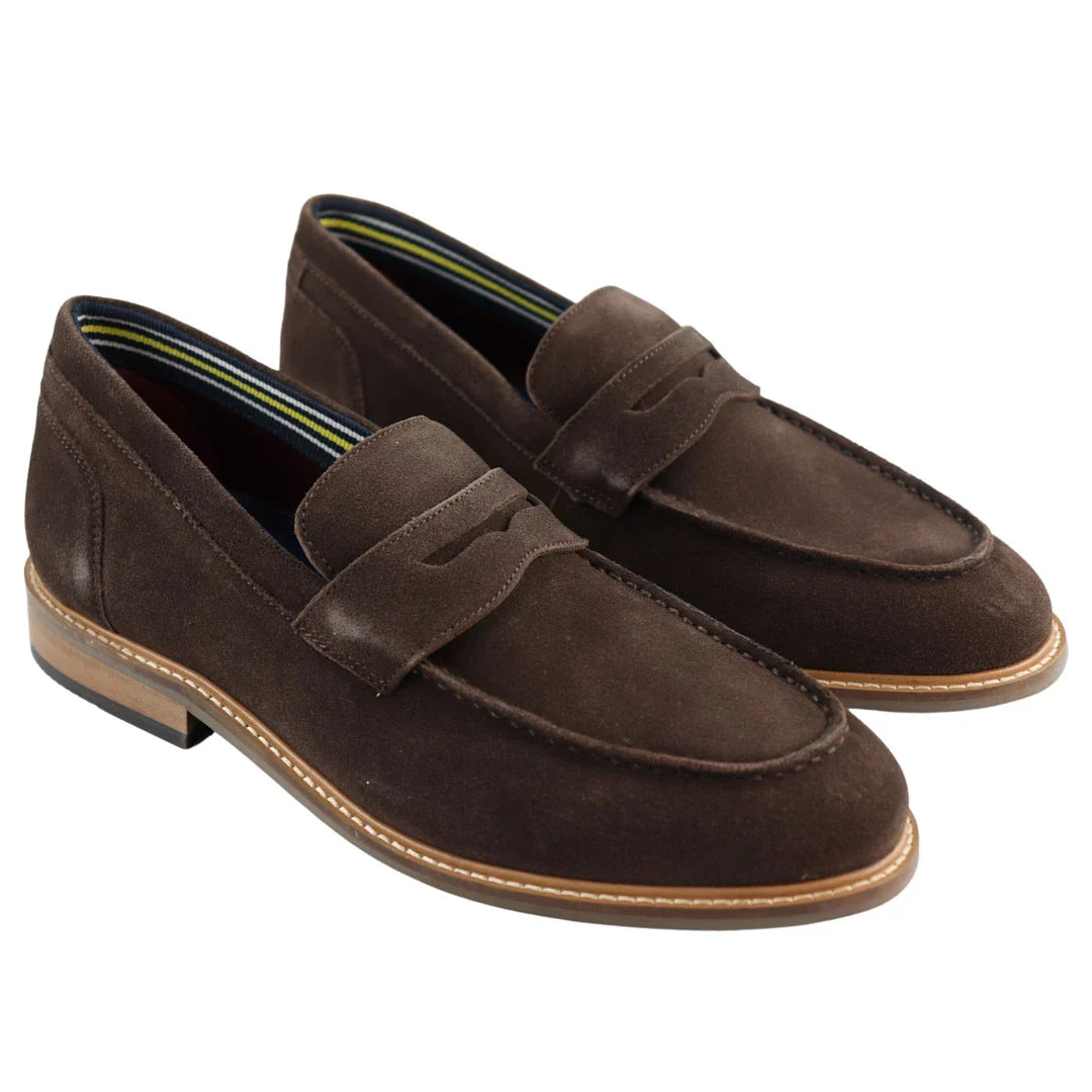 Mocassins masculinos de camurça genuína, estilo náutico, marrom, elegantes, casuais e clássicos, com ajuste confortável.