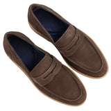 Mocassins masculinos de camurça genuína, estilo náutico, marrom, elegantes, casuais e clássicos, com ajuste confortável.
