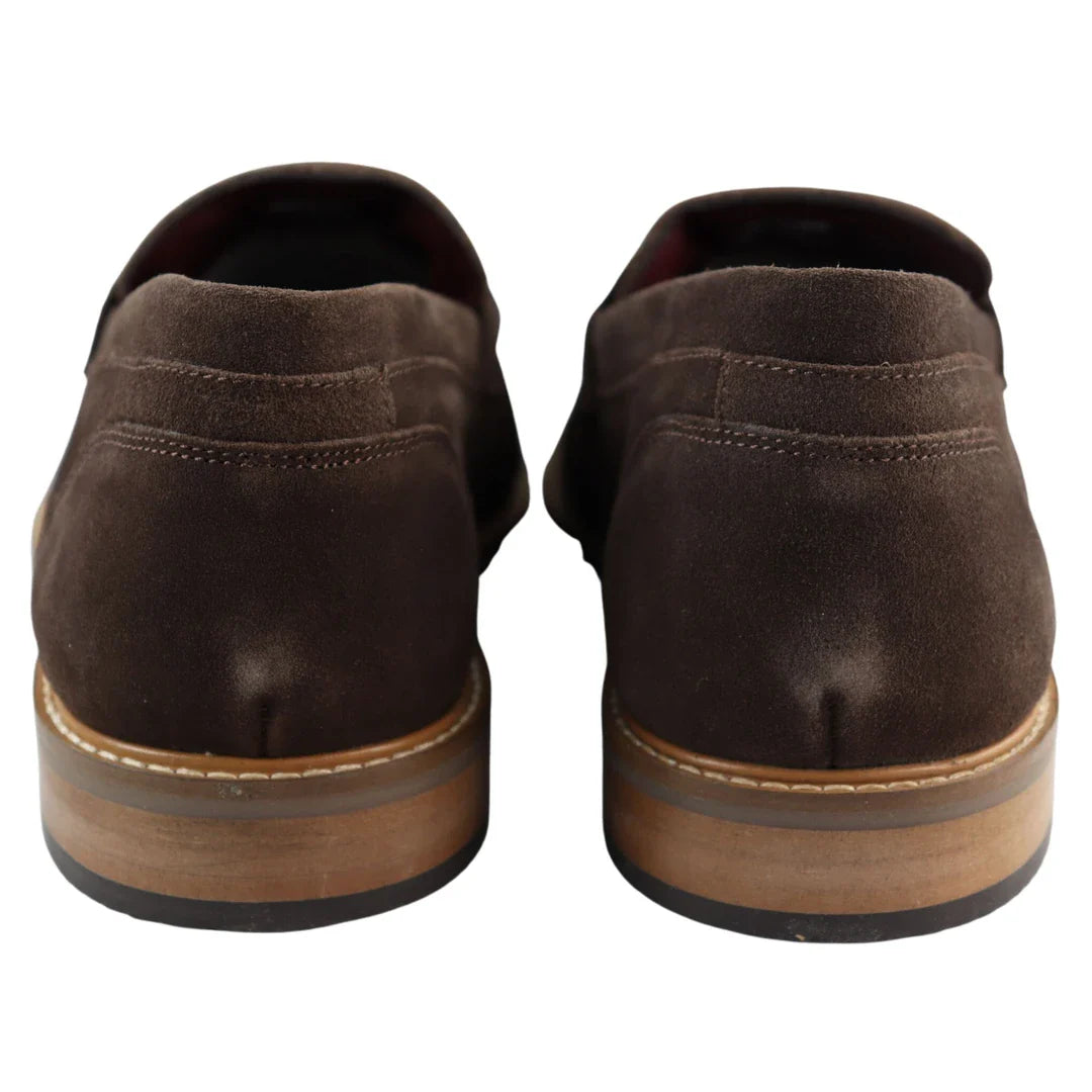 Mocassins masculinos de camurça genuína, estilo náutico, marrom, elegantes, casuais e clássicos, com ajuste confortável.