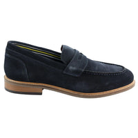 Mocassins masculinos de camurça genuína, estilo náutico, azul-marinho, elegantes, casuais e confortáveis.