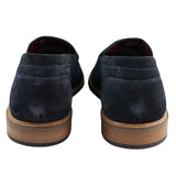 Mocassins masculinos de camurça genuína, estilo náutico, azul-marinho, elegantes, casuais e confortáveis.