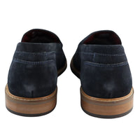 Mocassins masculinos de camurça genuína, estilo náutico, azul-marinho, elegantes, casuais e confortáveis.