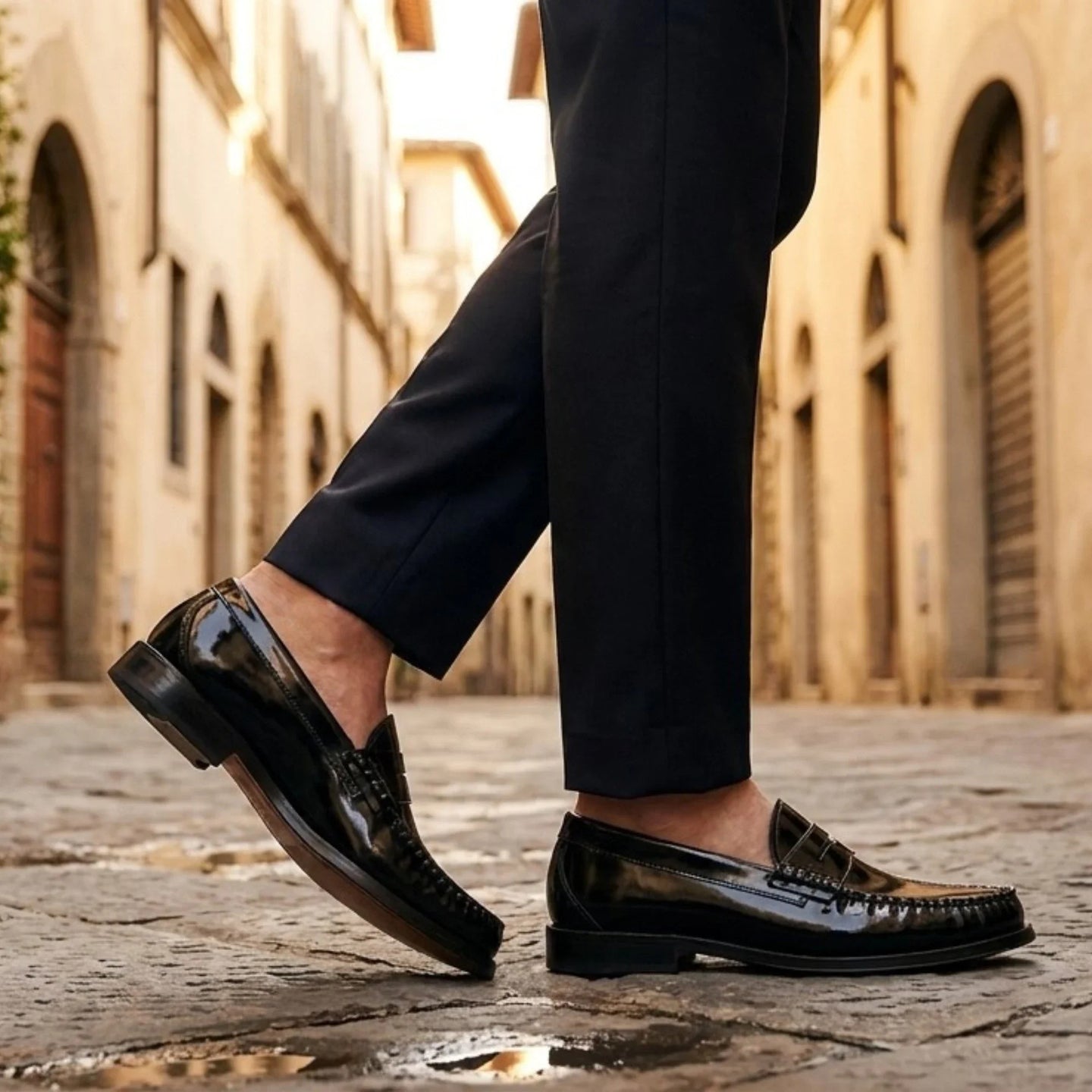 Joseph - Mocassins masculinos pretos Penny com acabamento brilhante