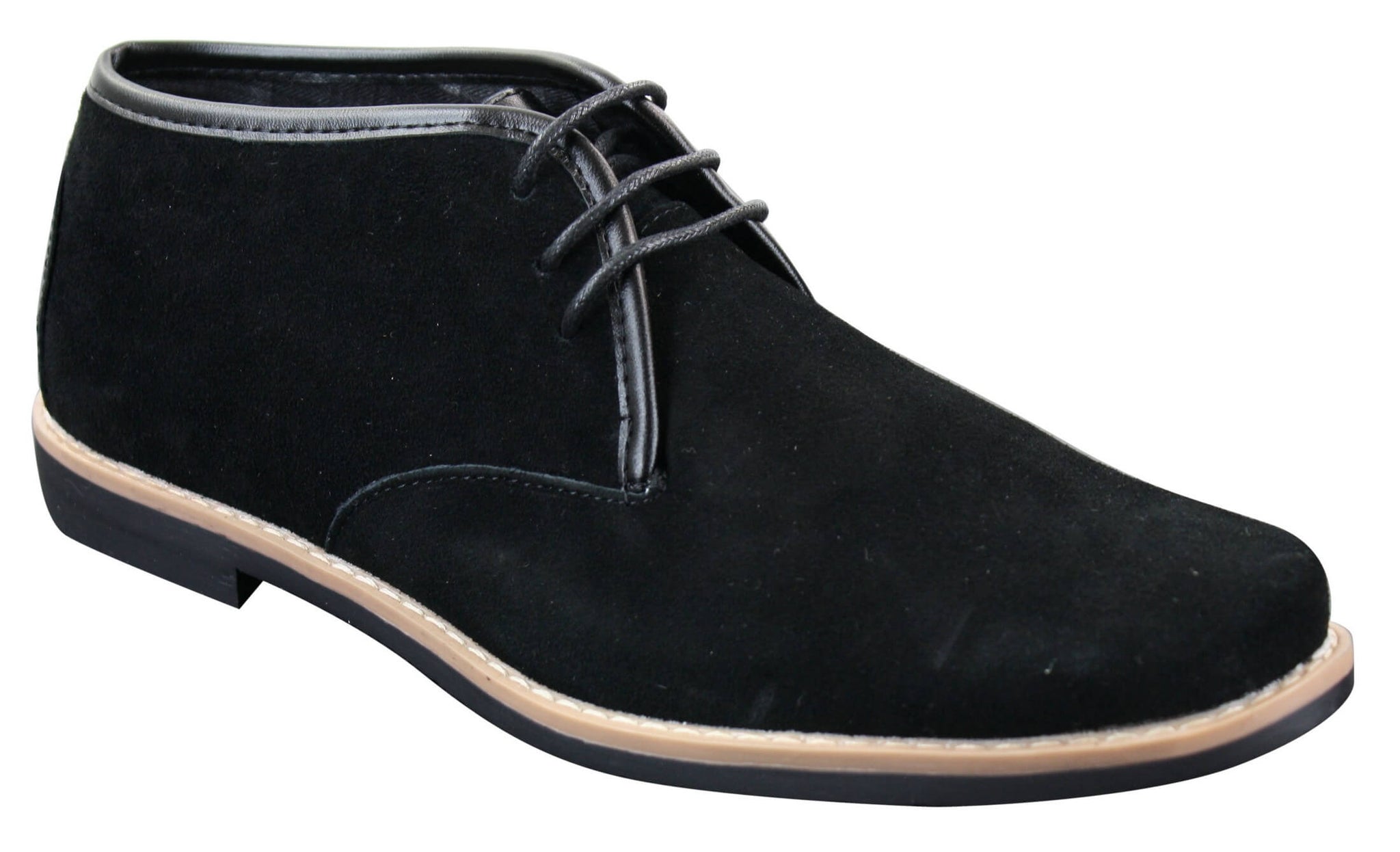 Bota Chelsea de cano baixo em camurça Elong K16 para homem, com cadarço, modelo Chukka, interior em couro, preta.