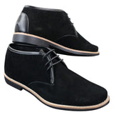 Bota Chelsea de cano baixo em camurça Elong K16 para homem, com cadarço, modelo Chukka, interior em couro, preta.