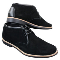 Bota Chelsea de cano baixo em camurça Elong K16 para homem, com cadarço, modelo Chukka, interior em couro, preta.