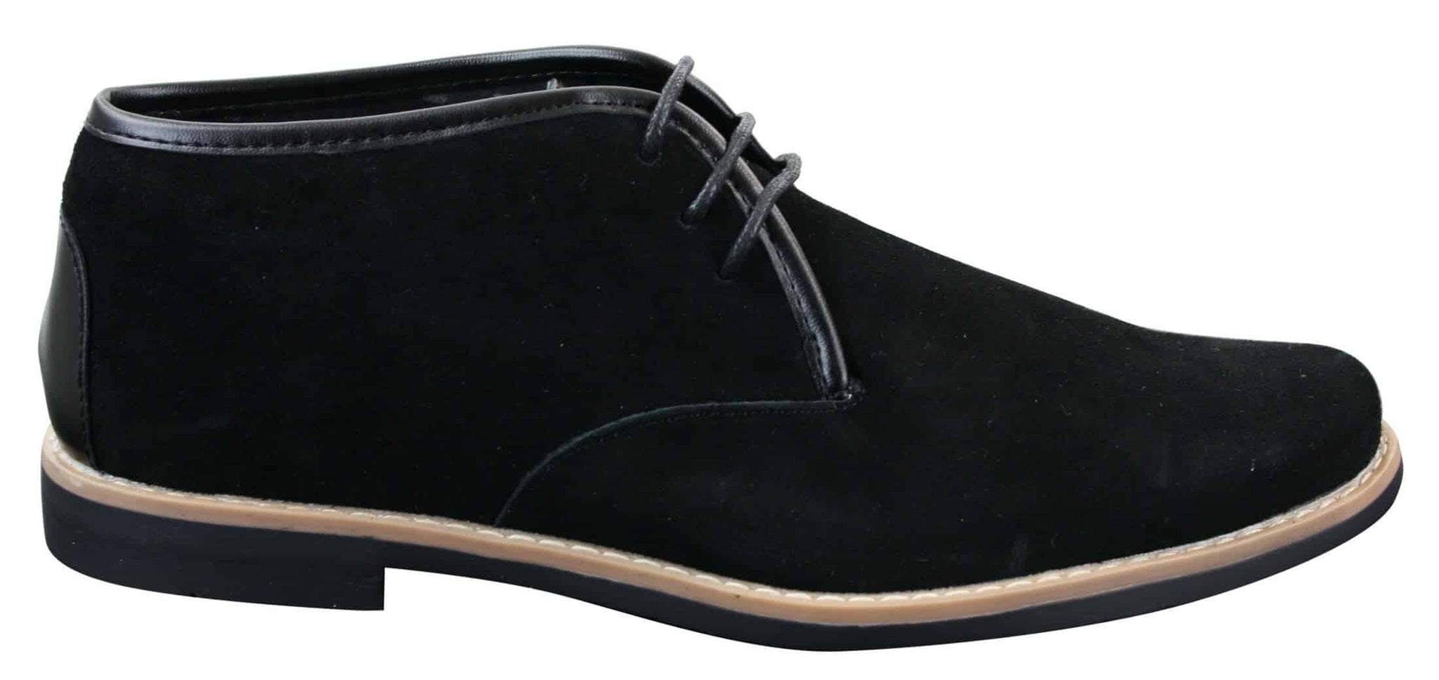 Bota Chelsea de cano baixo em camurça Elong K16 para homem, com cadarço, modelo Chukka, interior em couro, preta.