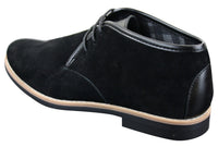Bota Chelsea de cano baixo em camurça Elong K16 para homem, com cadarço, modelo Chukka, interior em couro, preta.
