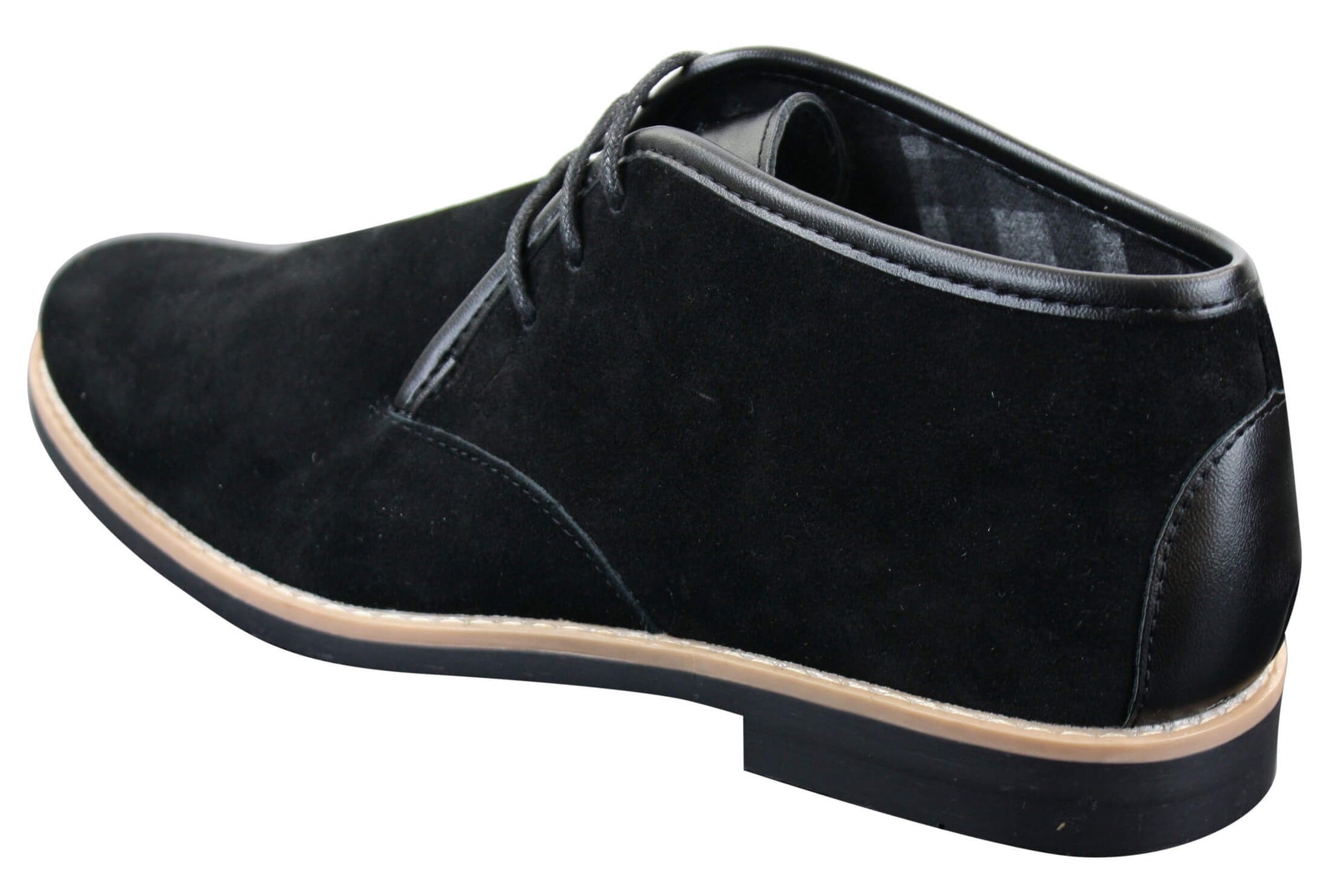 Bota Chelsea de cano baixo em camurça Elong K16 para homem, com cadarço, modelo Chukka, interior em couro, preta.