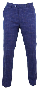 Calças masculinas de tweed xadrez azul - Cavani Kaiser