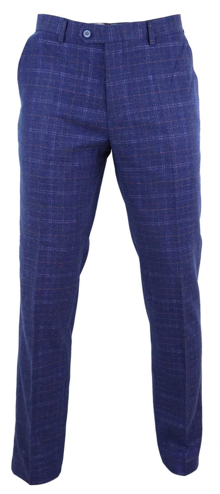 Calças masculinas de tweed xadrez azul - Cavani Kaiser