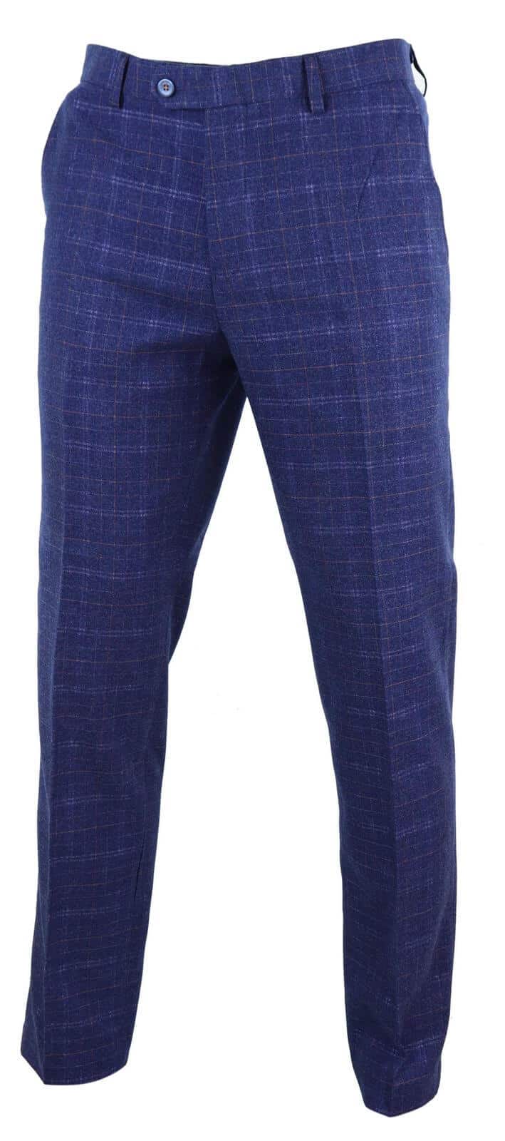 Calças masculinas de tweed xadrez azul - Cavani Kaiser