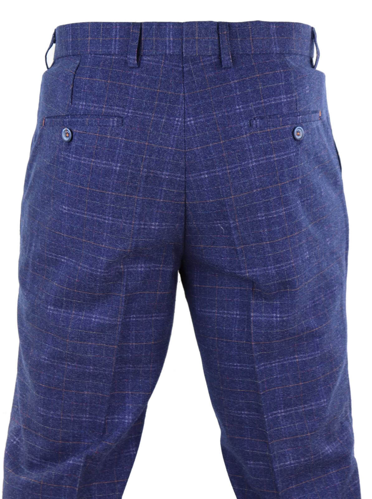Calças masculinas de tweed xadrez azul - Cavani Kaiser