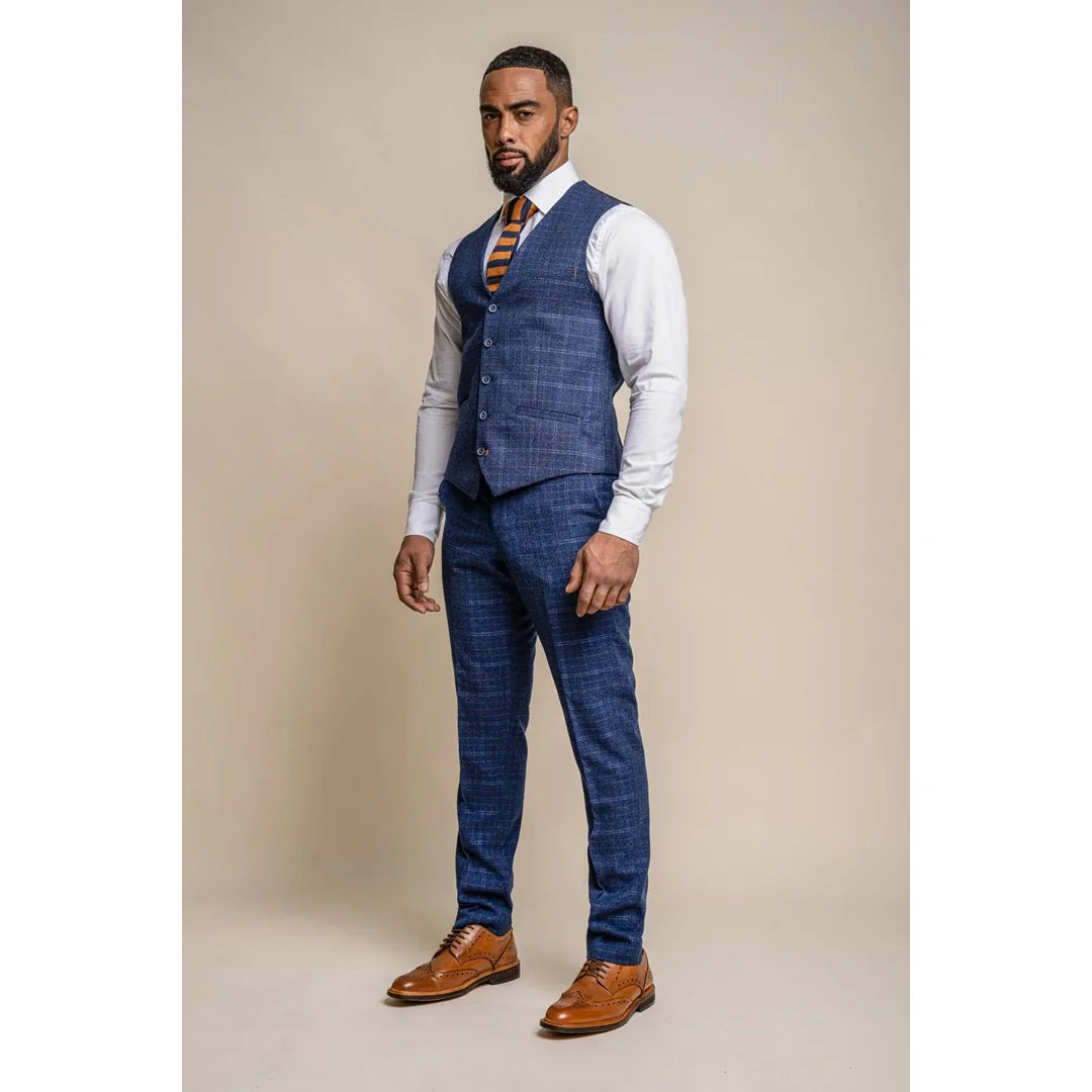 Colete masculino Kaiser em tweed xadrez azul