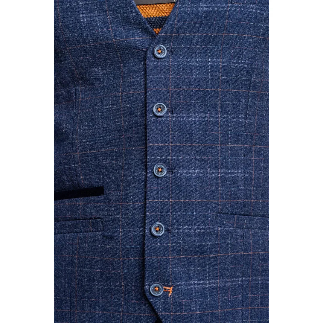 Colete masculino Kaiser em tweed xadrez azul