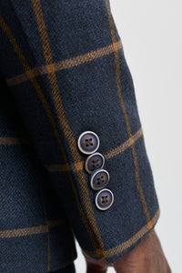 Terno masculino de lã com estampa espinha de peixe e xadrez, 3 peças, estilo Peaky Blinders - Azul Marinho