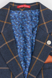 Terno masculino de lã com estampa espinha de peixe e xadrez, 3 peças, estilo Peaky Blinders - Azul Marinho