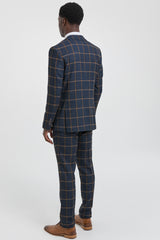 Terno masculino de lã com estampa espinha de peixe e xadrez, 3 peças, estilo Peaky Blinders - Azul Marinho