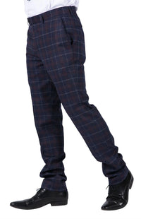 Kenneth - Calças masculinas xadrez em tweed azul-marinho