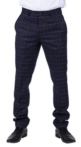 Kenneth - Calças masculinas xadrez em tweed azul-marinho