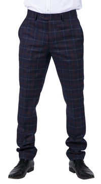Kenneth - Calças masculinas xadrez em tweed azul-marinho