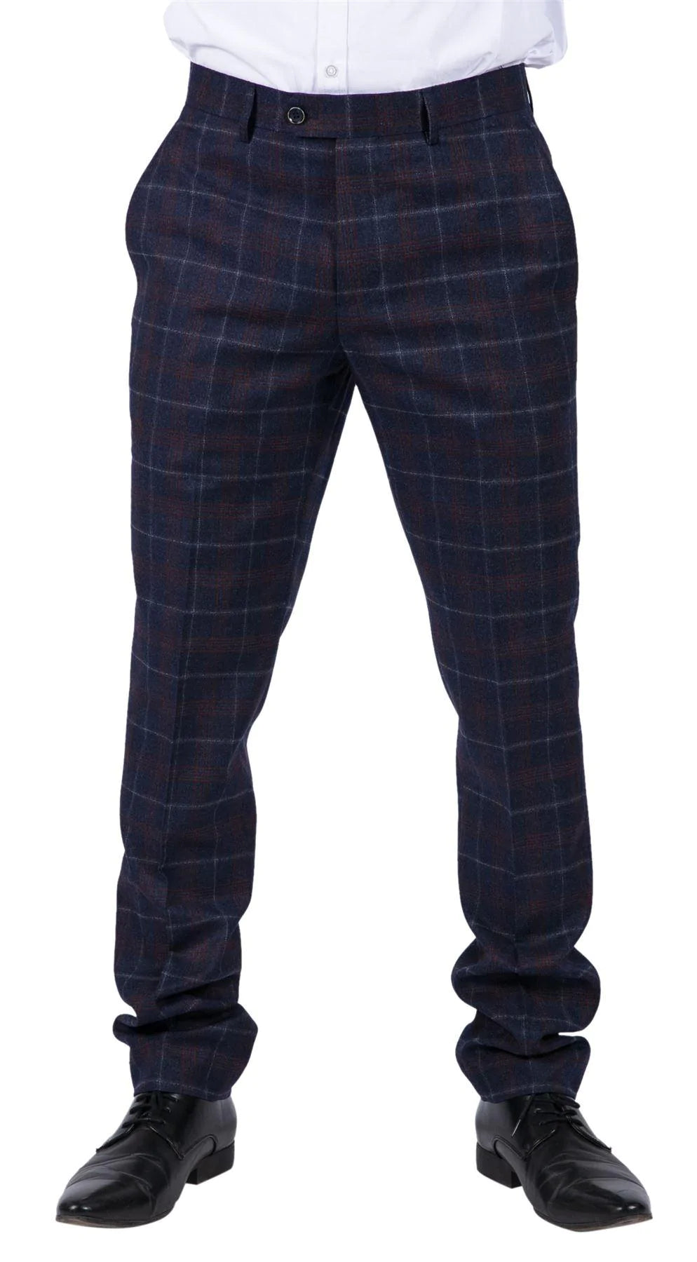 Kenneth - Calças masculinas xadrez em tweed azul-marinho